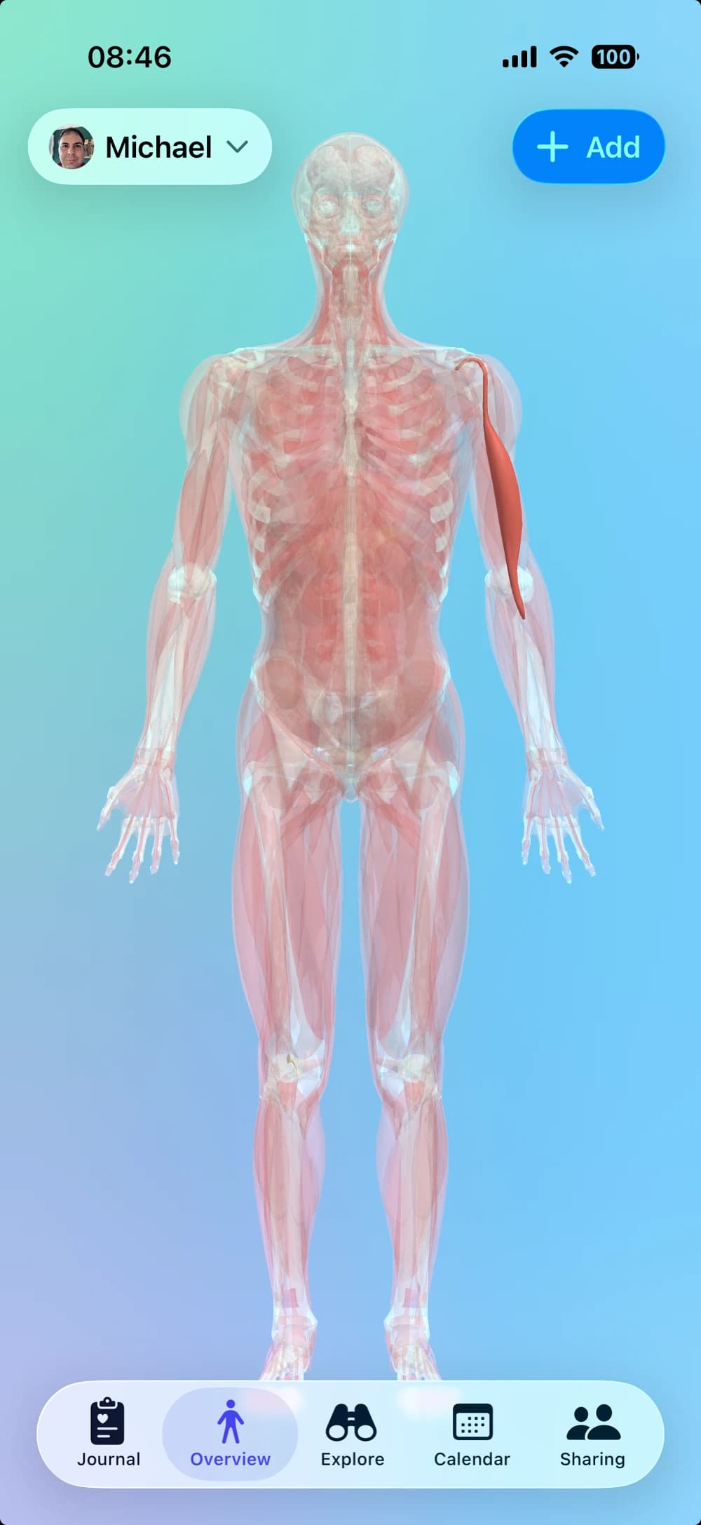 Clino showing the interactive 3D body model