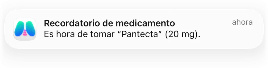 Notificación «Recordatorio de medicamento» de Clino: es hora de tomar una dosis de 20 mg