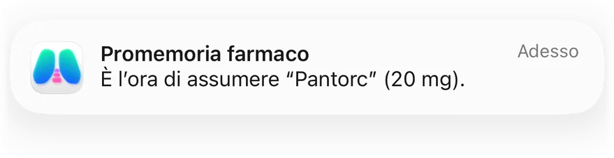 Notifica «Promemoria farmaco» di Clino: è l’ora di assumere la dose da 20 mg